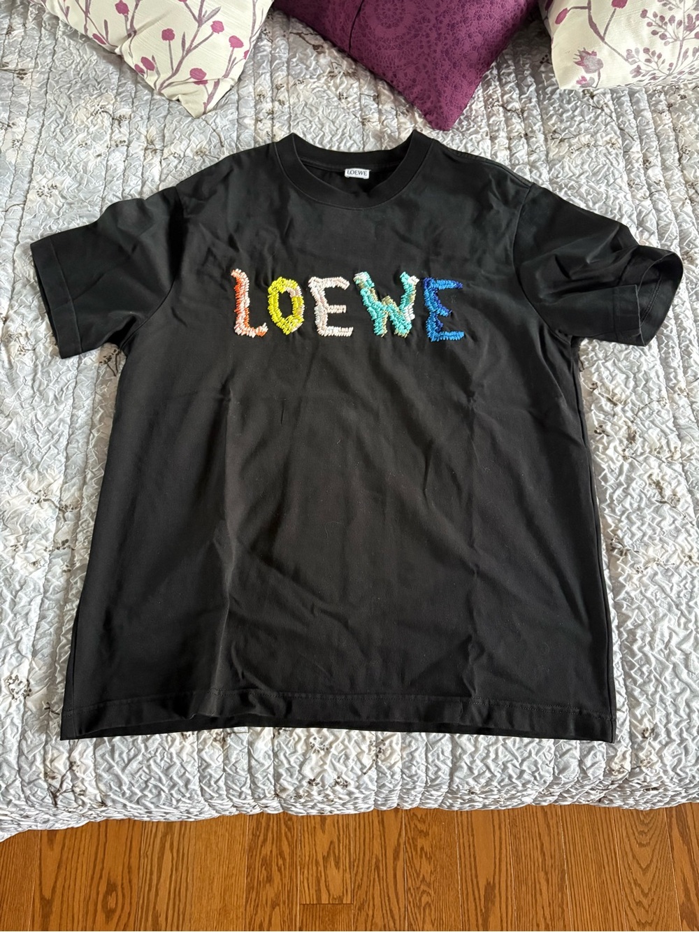 LOEWE  Black Logo T-Shirt with Multicolor Embroidered Letters